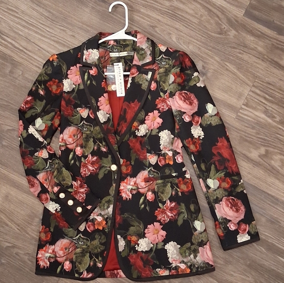 Alice + Olivia Breann Black Floral Slim-fit Blazor - Pink And Red - Size 6 - NWT - Picture 8 of 12